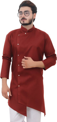 Tibra Collection Men Solid Asymmetric Kurta(Red)