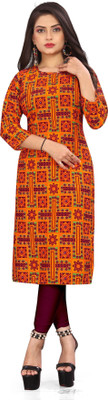 zindora Women Printed Straight Kurta(Orange)