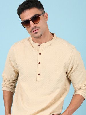 Voroxy Men Self Design Straight Kurta(Beige)