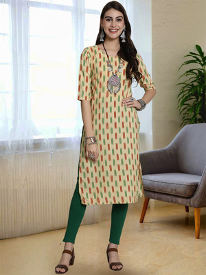 Moda Rapido Women Printed A-line Kurta(Yellow)