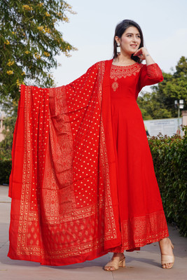 ESPEN Women Embellished Anarkali Kurta(Red)