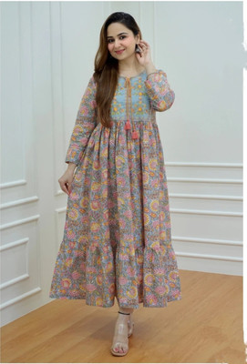 FABFOZY Women Embroidered A-line Kurta(Grey)