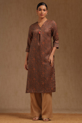 soch Women Printed A-line Kurta(Brown)