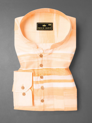 french crown Men Striped Straight Kurta(Orange, White)