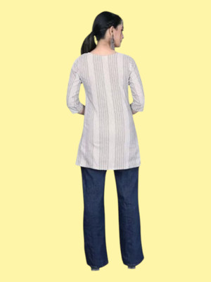 U Creationj Women Printed Trail Cut Kurta(White, Grey)