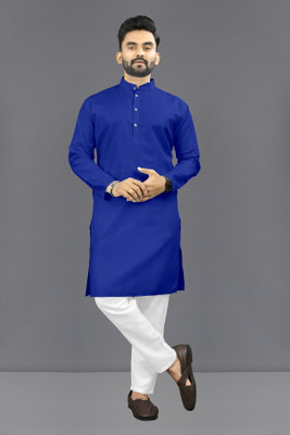 Shree Dutt Creation Men Solid Straight Kurta(Blue)