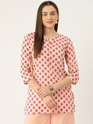 Feranoid Retail Women Floral Print Straight Kurta(White)