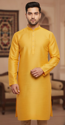 gentelmen Men Solid Ethnic Dress Kurta(Yellow)