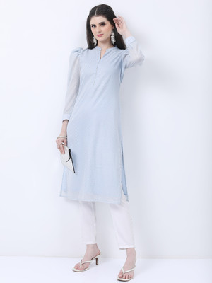 Vishudh Women Printed Straight Kurta(Light Blue)
