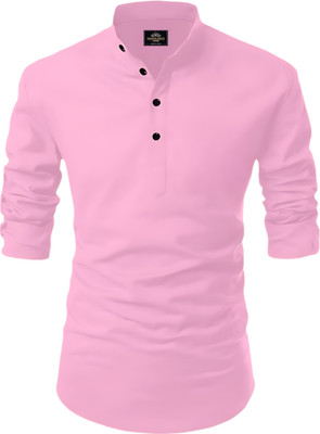 Fashion Marts Men Solid Straight Kurta(Pink)