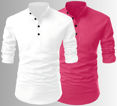 Fashion Marts Men Solid Straight Kurta(White, Multicolor)
