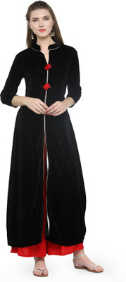 Natty India Women Solid A-line Kurta(Black)