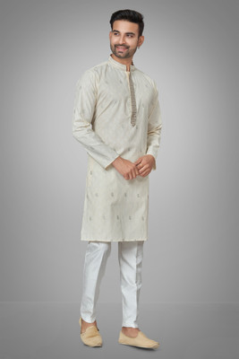 JUGG JUGG JEEYO Men Self Design Straight Kurta(White)