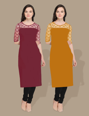 Dream Beauty Fashion Women Self Design Straight Kurta(Maroon)