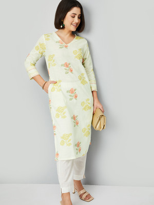 MAX Women Printed Straight Kurta(Beige)