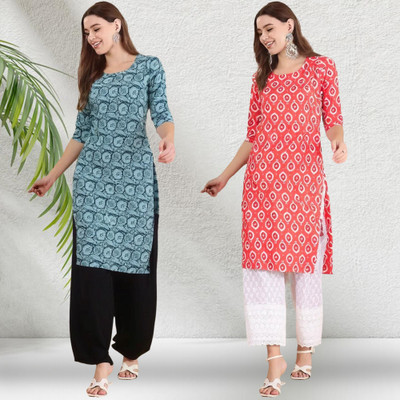 EthnicBasket Women Printed A-line Kurta(Blue, Red)