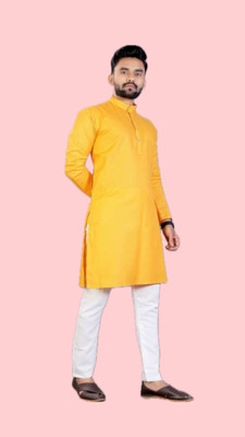 The Fashion Outlets Men Solid A-line Kurta(Yellow)