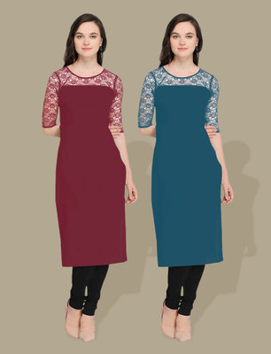 Maheshvi Women Self Design Straight Kurta(Blue)