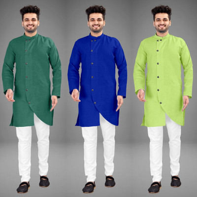 DIAMOND CLUSTER Men Solid Trail Cut Kurta(Multicolor)