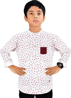 MADE IN THE SHADE Boys Self Design Straight Kurta(Maroon, White)