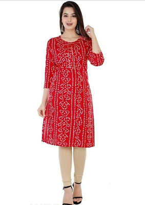 Rishit creation Women Printed A-line Kurta(Red)