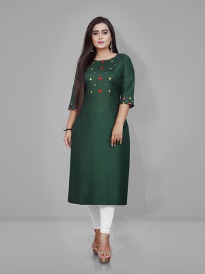 Sai veera Fashion Women Embroidered Straight Kurta(Dark Green)