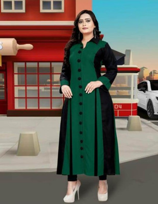 Faxmon Fashion Women Self Design Ethnic Dress Kurta(Green)