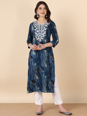 PinkTribe Women Printed Straight Kurta(Multicolor)