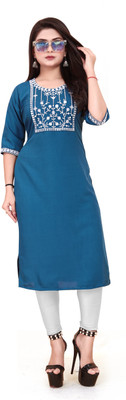 AKK Enterprise Women Embroidered A-line Kurta(Blue)