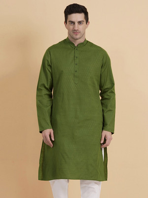 SG LEMAN Men Self Design Straight Kurta(Dark Green)