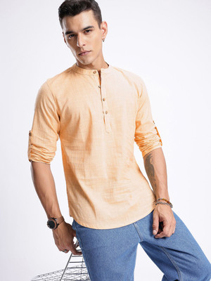 Anouk Rustic Men Woven Design Straight Kurta(Beige)