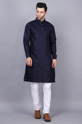 PoshSide Men Solid Straight Kurta(Blue)