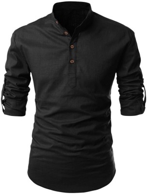 SHOPYCLICK Men Solid Straight Kurta(Black)