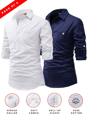 FireFish Men Solid A-line Kurta(Blue)
