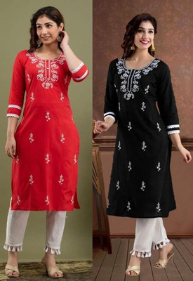 SISTO Women Chikan Embroidery A-line Kurta(Multicolor)