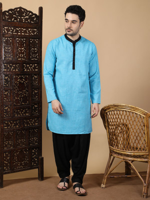KUONS AVENUE Men Solid Straight Kurta(Blue)