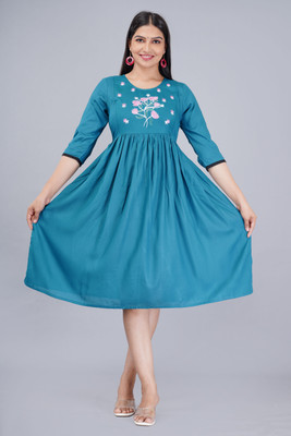GULJAR FASHION Women Embroidered Flared Kurta(Light Blue)