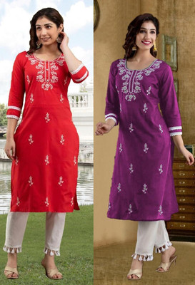 SISTO Women Chikan Embroidery A-line Kurta(Multicolor)