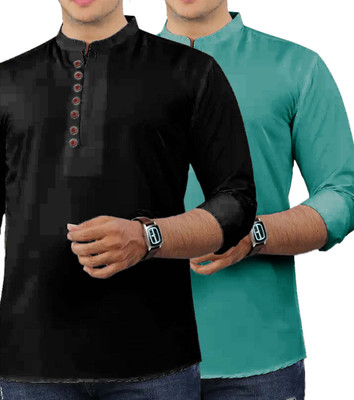 GOD HEART Men Solid Straight Kurta(Brown)