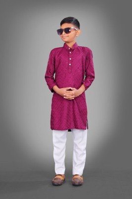 CROWN WORLD Boys Chikan Embroidery Straight Kurta(Purple)