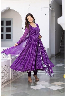 SP FASHION Women Bandhani Anarkali Kurta(Purple)