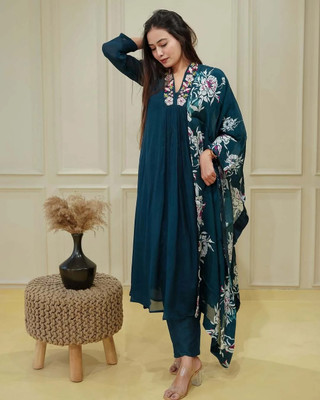 The Style Sanctuary Embroidered Kurta, Trouser/Pant & Dupatta Set