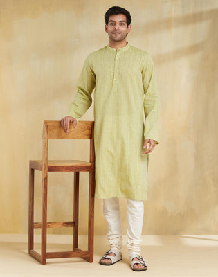 Fabindia Men Self Design Straight Kurta(Green)