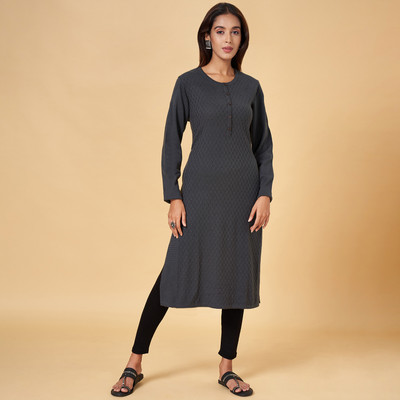 Rangmanch by Pantaloons Women Solid Straight Kurta(Black)