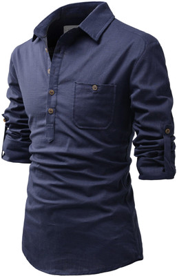 HouseOfCommon Men Solid Straight Kurta(Dark Blue)