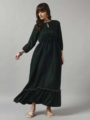 Femvy Women Solid Ethnic Dress Kurta(Green)