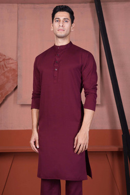 french crown Men Solid Ethnic Dress Kurta(Maroon)