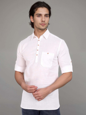 Navkanj Men Solid Straight Kurta(White)