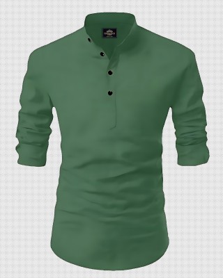 LIMRO Men Solid Straight Kurta(Dark Green)