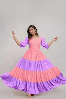 jaipurite Women Solid Anarkali Kurta(Pink)